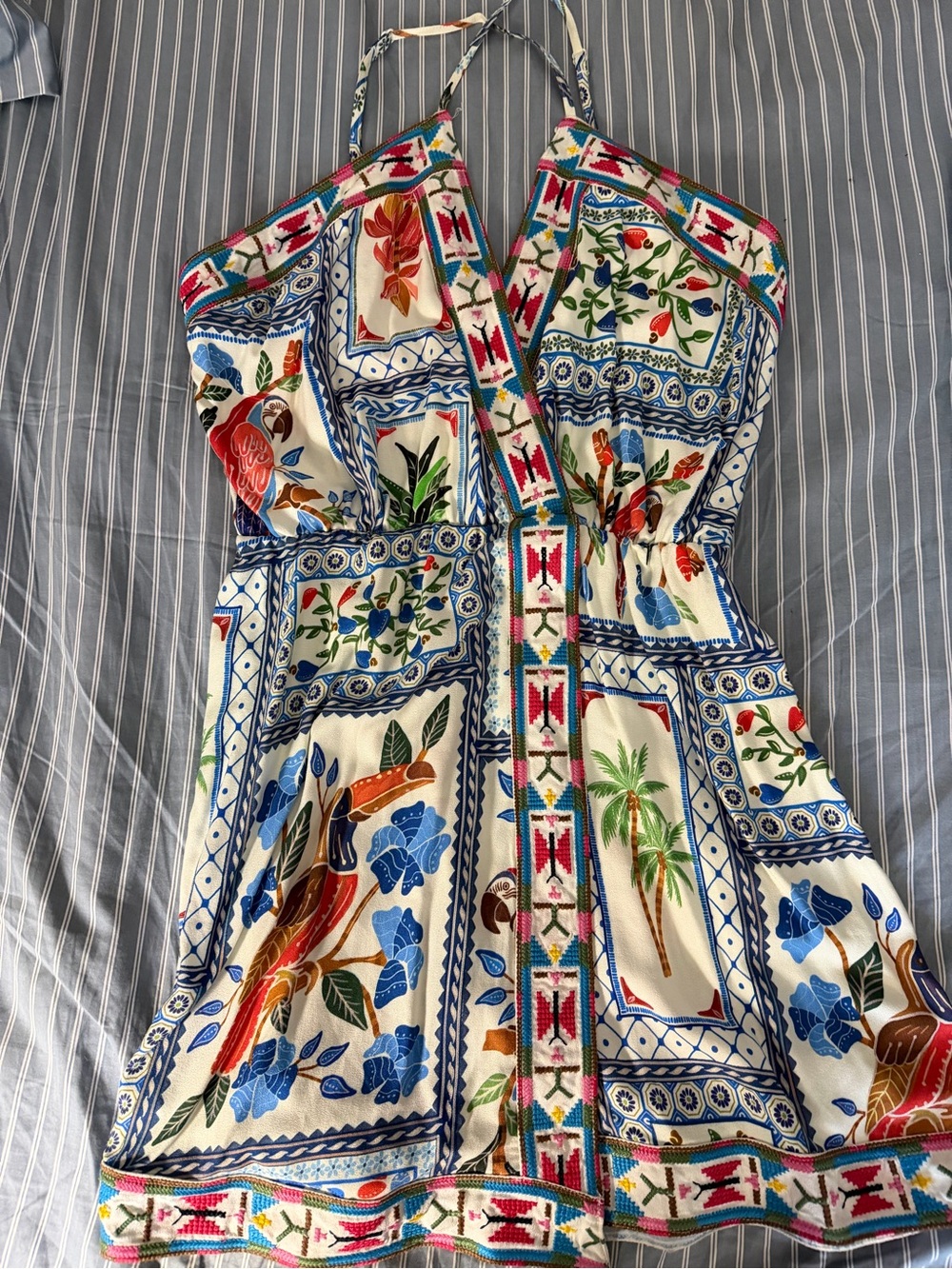 Farm Rio Tropical Tiles Embroidered Crepe Dress M NWT - Picture 4 of 4